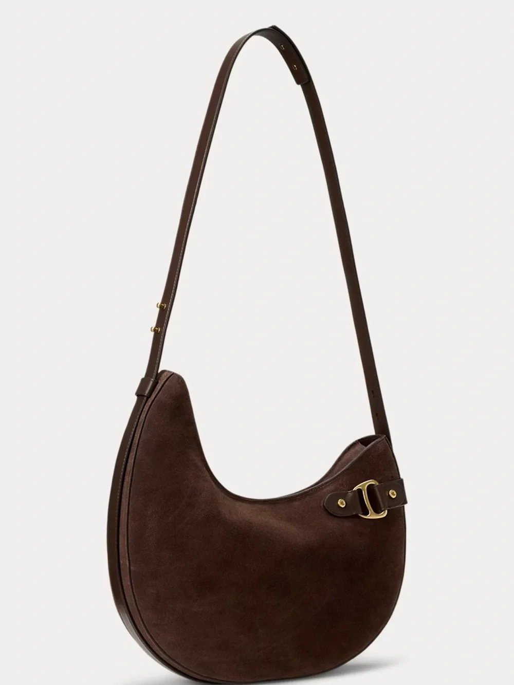 Polo by Ralph Lauren Brown Suede Hobo Bag with Buckle Detail